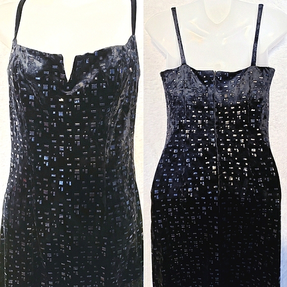 Black Beaded Velvet Leather Dress with Jacket 80s Vintage Italian Couture - Picture 8 of 15